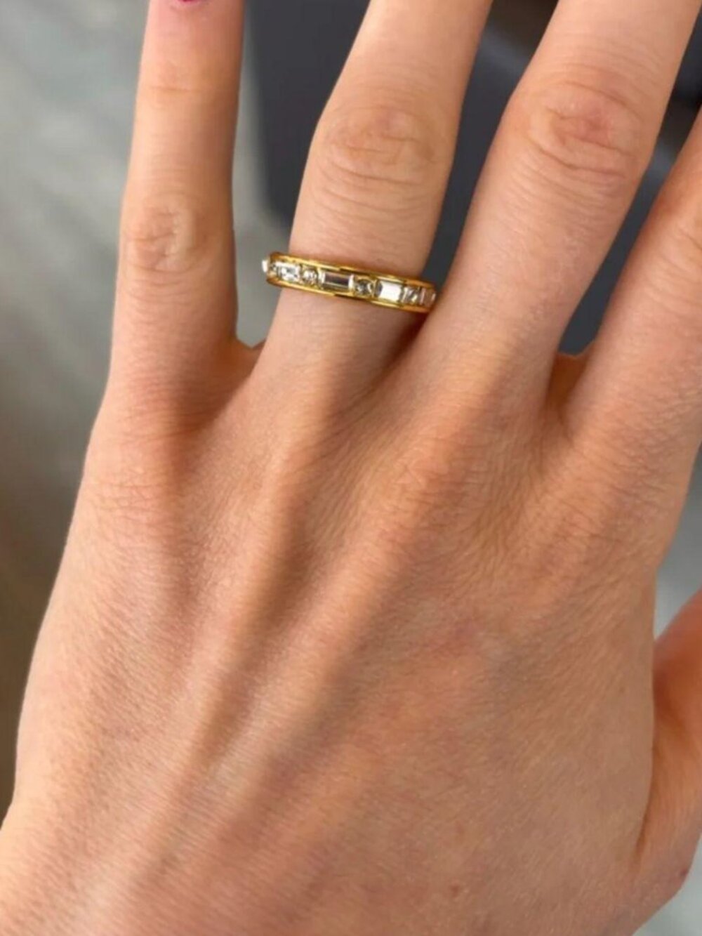 The Brenda Gold Baguette Eternity Ring with Clear Stones - Women Jewelry Sz 6